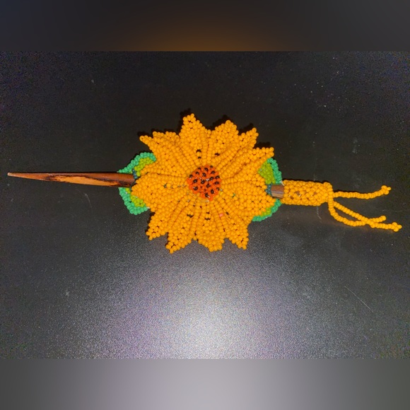 Orange Beaded Hair Wooden Stick Flower accessories - Picture 4 of 11